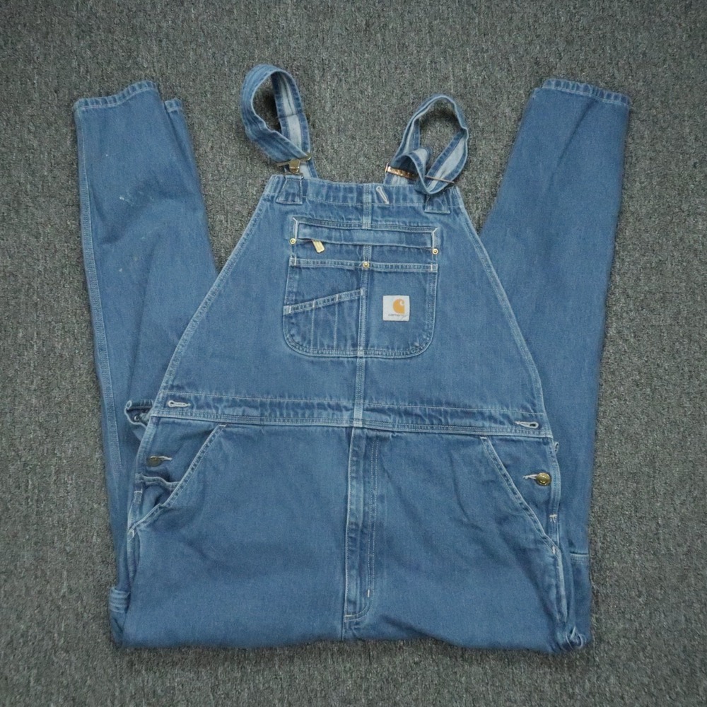 Carhartt Overalls Men 40x34 Loose Fit Denim Bib Straps Workwear 104672 - Picture 1 of 12